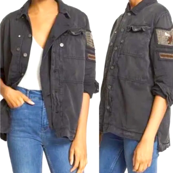 Free People Embellished Military Utility Shirt
Jacket XS Beaded Eagle Patch GUC